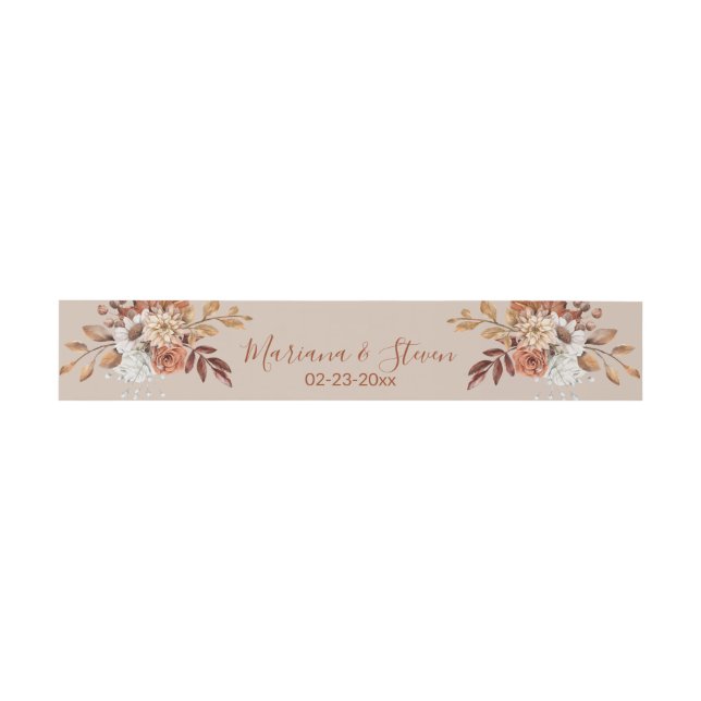 Fall Floral Bouquet on Taupe Invitation Belly Band (Flat)