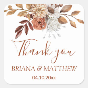 Fall Floral Bouquet on White Favour Square Sticker