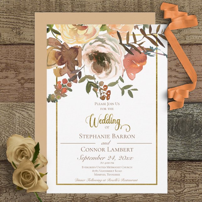 Fall Floral Bouquet w/ Gold Wedding Invitation (Creator Uploaded)