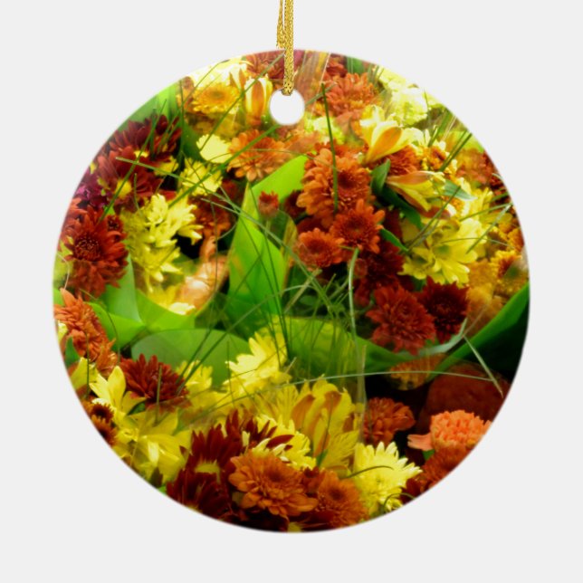Fall Floral Bouquets Ceramic Ornament (Back)