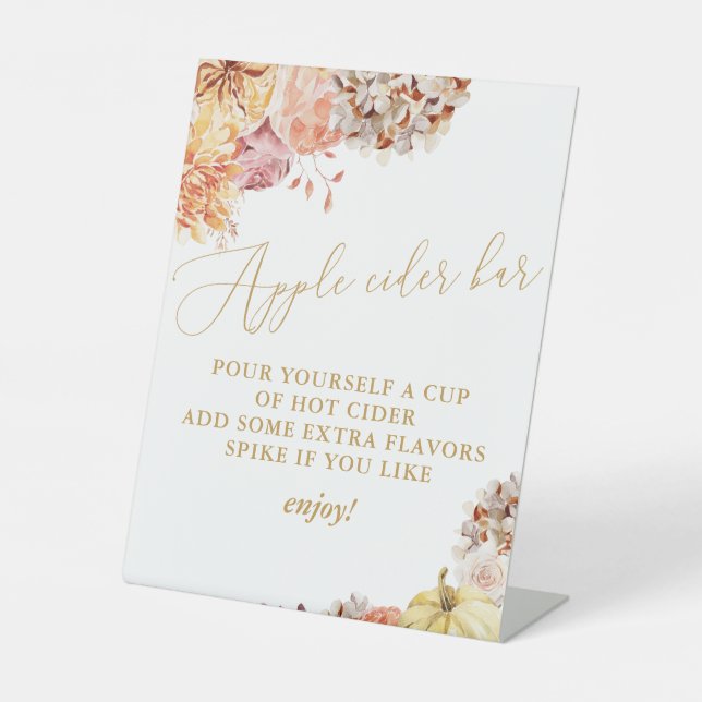 Fall Floral Bridal Shower Apple Cider Pedestal Sign (Front)