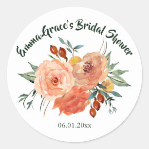Fall Floral Bridal Shower Classic Round Sticker