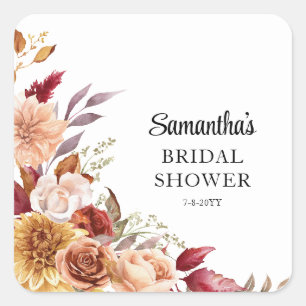 Fall Floral Bridal Shower Square Sticker