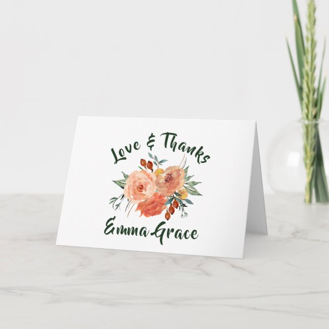 Fall Floral Bridal Shower Thank You Card (Front)