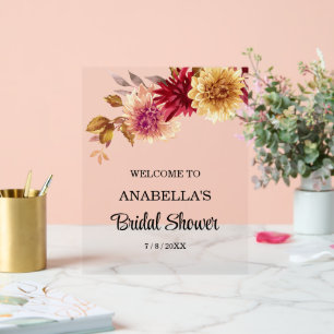 Fall Floral Bridal Shower Welcome Board Acrylic Sign