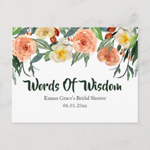 Fall Floral Bridal Shower Words Of Wisdom Postcard