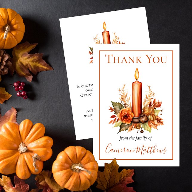 Fall Floral | Candle Floral Bereavement Thank You (Elegant Fall Floral Candle Funeral | Bereavement Thank You Flat Card)