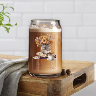 Fall Floral Coffee Books Rainy Days Can Glass