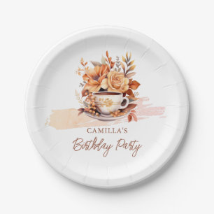 Fall Floral Cottage Core Teacup Birthday Tea Party Paper Plate
