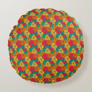 Fall Floral Design Round Pillow