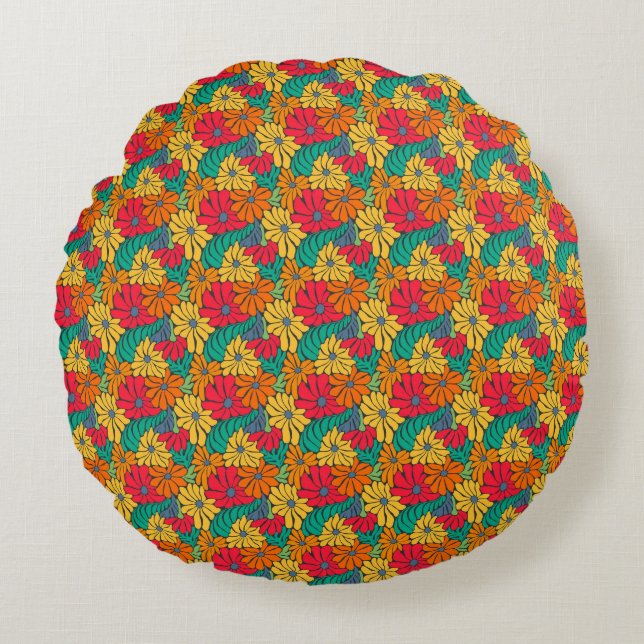 Fall Floral Design Round Pillow (Front)