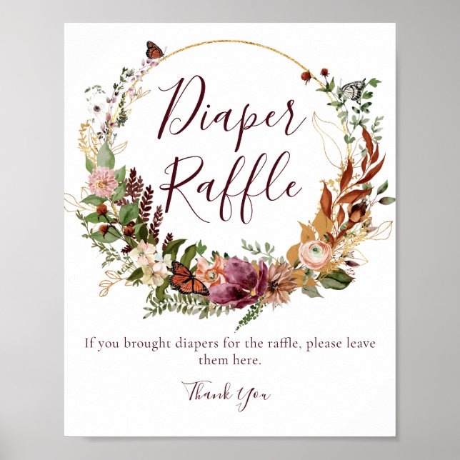 Fall Floral Diaper Raffle Baby Shower Sign (Front)