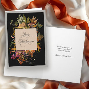 Fall Floral Elegant Script Thanksgiving Holiday Card