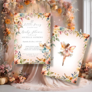 Fall Floral Enchanted Fairy Pink Girl Baby Shower Invitation