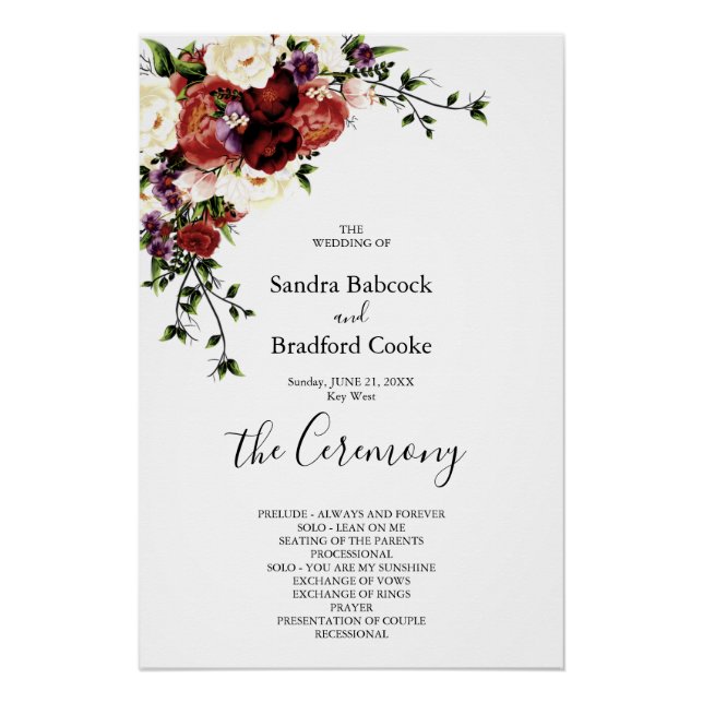Fall Floral Eucalyptus Wedding Ceremony Program    Poster (Front)