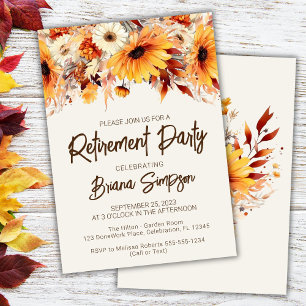 Fall Floral Flowers Ivory Retirement Invitation