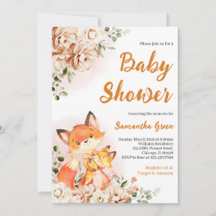  Fall Floral Fox Baby Shower Invitation