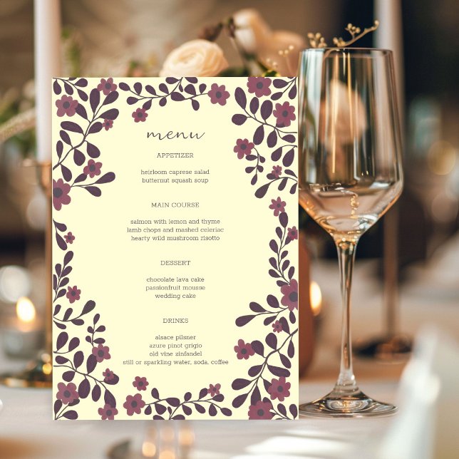 Fall Floral Frame Elegant Modern Rustic CUSTOM Menu (Fall Floral Frame Elegant Modern Rustic Autumn CUSTOM Wedding Menu
)