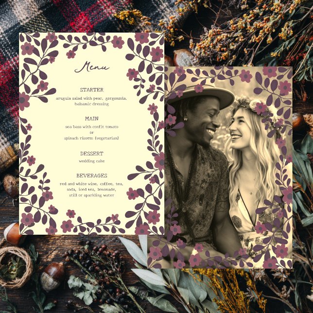 Fall Floral Frame Sweet Boho Casual PHOTO Wedding  Menu (Fall Floral Frame Sweet Boho Casual PHOTO Wedding Menu
)