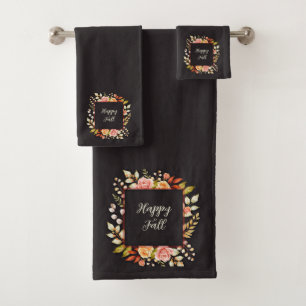 Fall floral frame with customizable text bath towel set