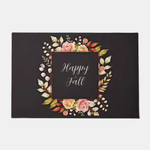 Fall floral frame with customizable text  doormat