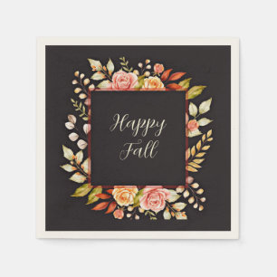 Fall floral frame with customizable text  napkin