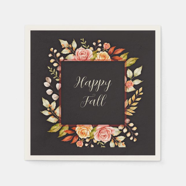 Fall floral frame with customizable text  napkin (Front)