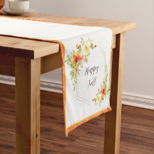 Fall floral frame with customizable text short tab table runner