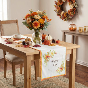 Fall floral frame with customizable text short table runner