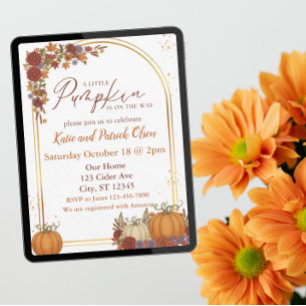 Fall floral, gold, A Little Pumpkin baby shower Invitation