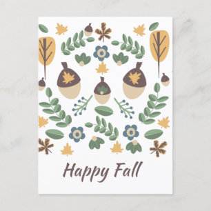 Fall Floral Greenery Leaves Acorn Pattern  Postcard