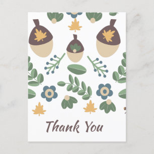Fall Floral Greenery Leaves Acorns Thank You  Postcard