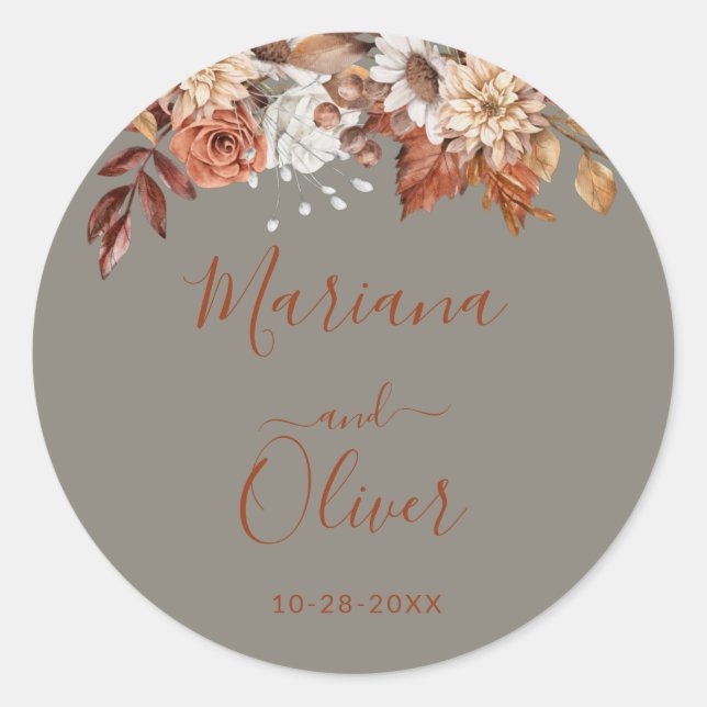 Fall Floral Grey Envelope Seals (Front)