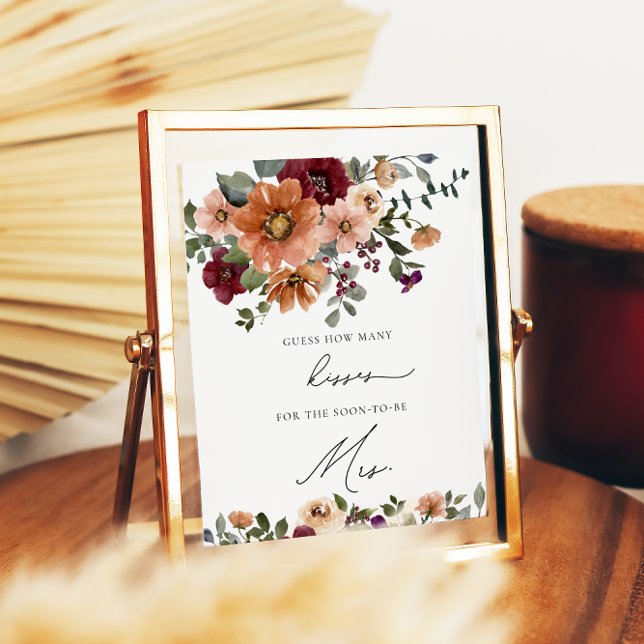 Fall Floral How Many Kisses Bridal Shower Game Poster (Creator Uploaded)