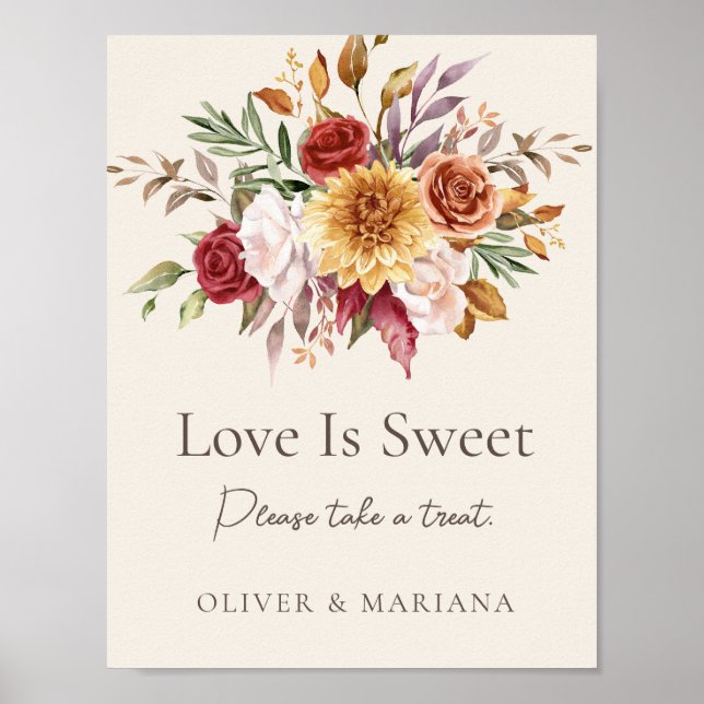 Fall Floral Ivory Wedding Love Is Sweet Sign (Front)