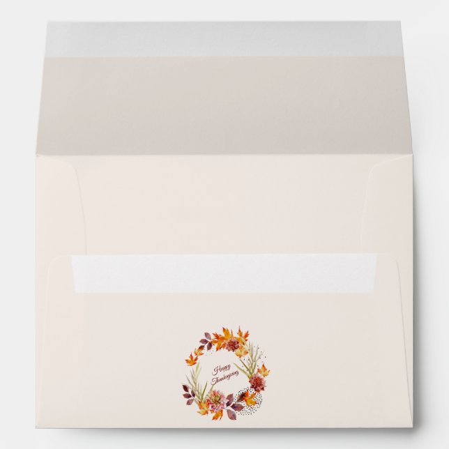 Fall Floral Leaves Wreath Happy Thanksgiving Envelope (Back (Bottom))