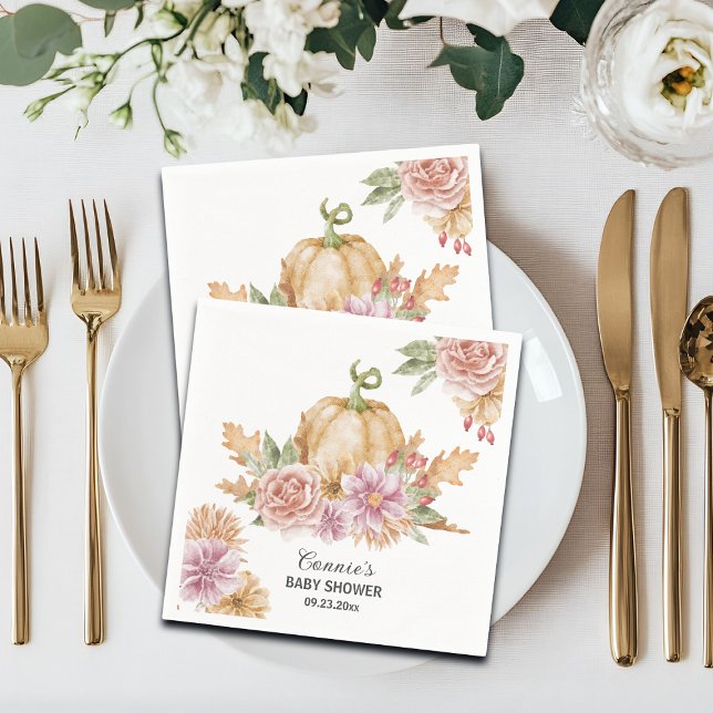 Fall Floral Little Pumpkin Baby Shower Napkin (Creator Uploaded)