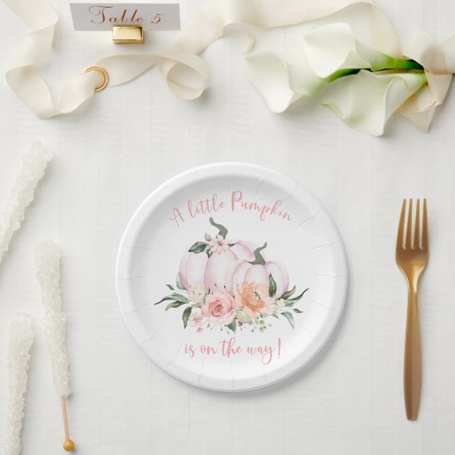 Fall Floral Little Pumpkin Baby Shower Paper Plate (Wedding)