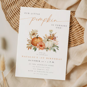 Fall Floral Little Pumpkin First Birthday Invitation