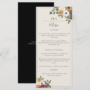 Fall Floral Monogram Wedding Watercolor Black Menu
