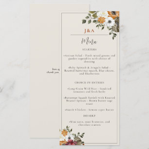 Fall Floral Monogram Wedding Watercolor Ivory Menu