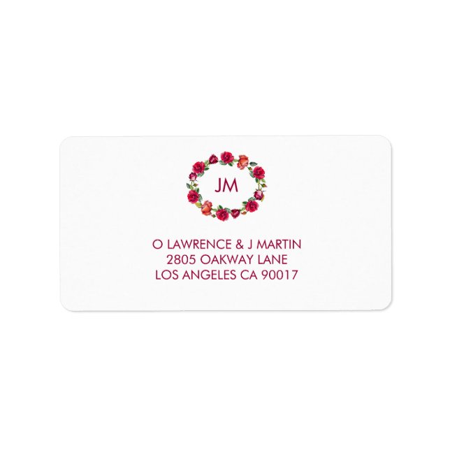 Fall Floral Monogram Wreath Address Label (Front)