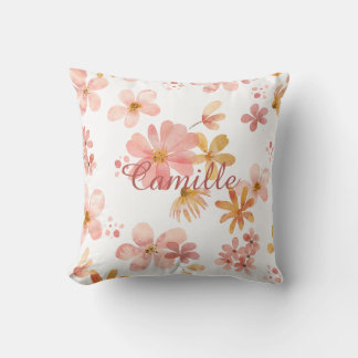 Fall floral name orange peach time for nap throw pillow