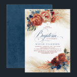 Fall Floral Navy Blue and Terracotta Baptism Invitation<br><div class="desc">Rust,  navy blue,  terracotta flowers and pampas grass fall baptism invitations</div>