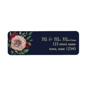 Fall Floral Navy Burgundy Wedding Address