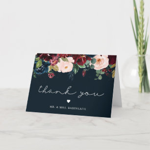 Fall Floral Navy Wedding Photo Thank You