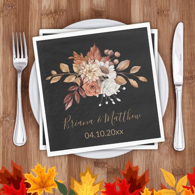 Fall Floral on Black Wedding Napkins (Creator Uploaded)