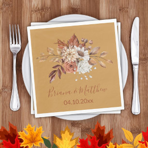 Fall Floral on Gold Wedding Napkins
