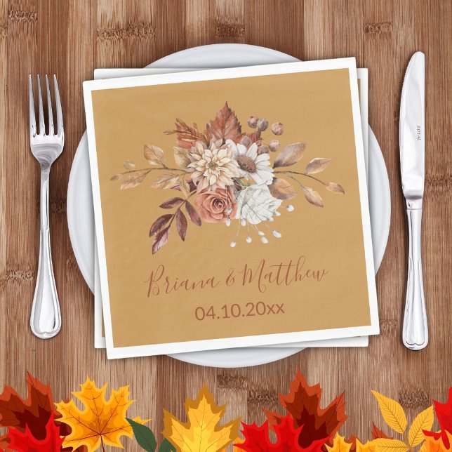 Fall Floral on Gold Wedding Napkins (Creator Uploaded)