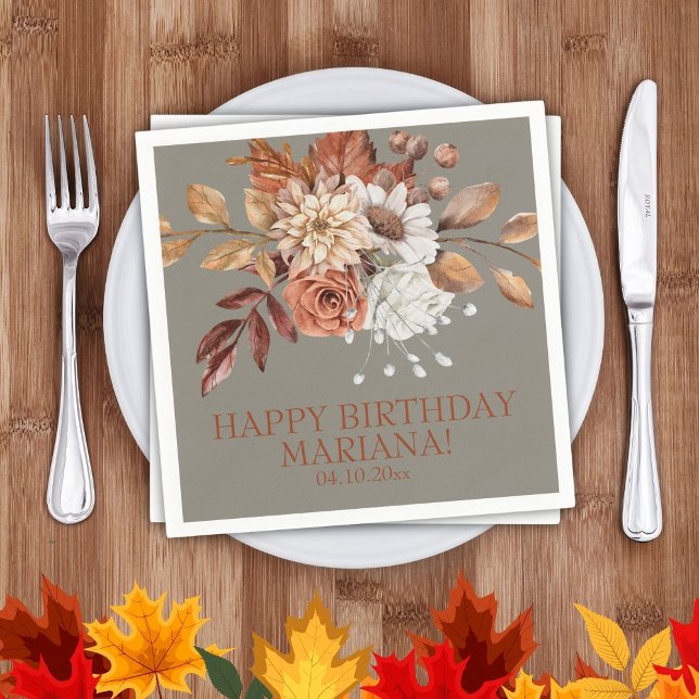 Fall Floral on Grey Birthday Party Napkin (Creator Uploaded)